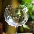 Close Up of Engraved Personalised LSA Balloon Gin Glass