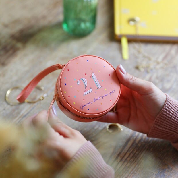 Personalised Birthday Mini Round Travel Jewellery Case Personalised Birthday Mini Round Travel Jewellery Case