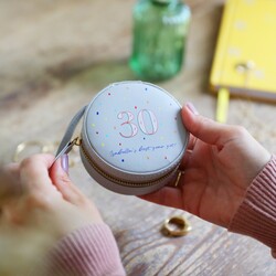 Personalised 30th Birthday Mini Round Travel Jewellery Case