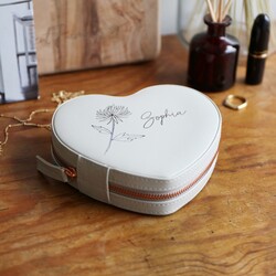 Personalised Birth Flower Heart Travel Jewellery Case