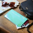 Personalised Birth Flower Slim Iridescent Travel Wallet in Turquoise
