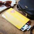 Personalised Birth Flower Slim Iridescent Travel Wallet in Mustard