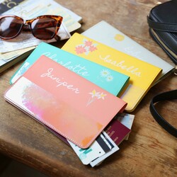 Personalised Birth Flower Slim Iridescent Travel Wallet
