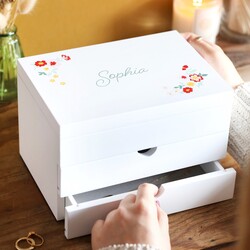 Personalised Floral Name White Jewellery Box