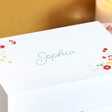 Close Up of Personalised Floral Name White Jewellery Box