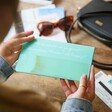 Personalised Message Slim Iridescent Travel Wallet in Turquoise