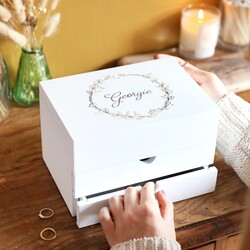 Personalised Name Wreath White Jewellery Box