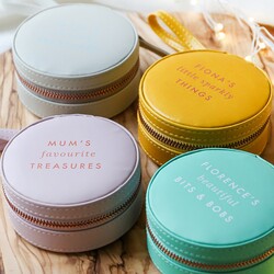 Personalised Wording Mini Round Travel Jewellery Case
