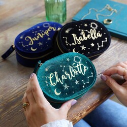 Starry Night Velvet Oval Jewellery Case in Teal | Lisa Angel