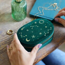 Starry Night Velvet Oval Jewellery Case in Teal