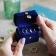Inside of Personalised Starry Night Navy Velvet Petite Travel Ring Box