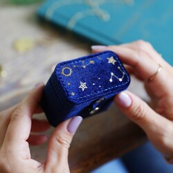 Starry Night Velvet Petite Travel Ring Box in Navy
