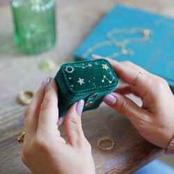 Starry Night Velvet Petite Travel Ring Box in Teal