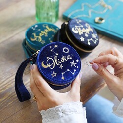 Personalised Starry Night Velvet Mini Round Jewellery Case