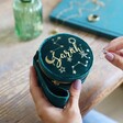Lisa Angel Ladies' Personalised Starry Night Teal Velvet Mini Round Jewellery Case