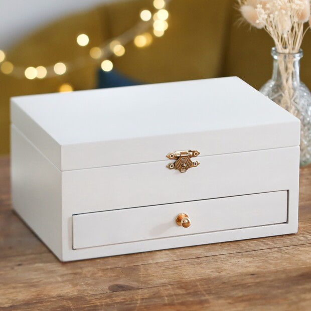 White Embroidered Interior Jewellery Box | Lisa Angel