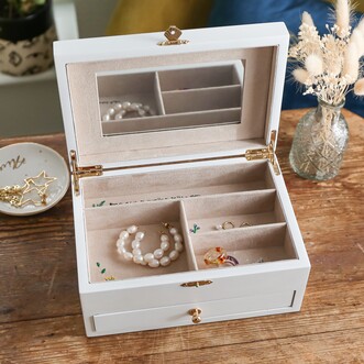 White Embroidered Interior Jewellery Box