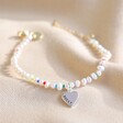 Personalised Double Heart Miyuki Bead and Freshwater Seed Pearl Bracelet on Fabric