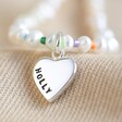 Close Up of Charm from Personalised Double Heart Miyuki Bead and Freshwater Seed Pearl Bracelet