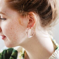 Dried Flower Resin Hoop Earrings in Pink