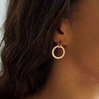 Flat Twisted Hoop Drop Earrings in Gold