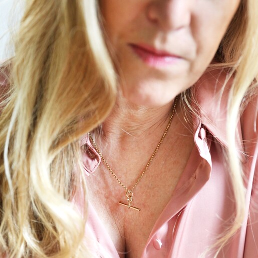 Lisa Angel Gold Stainless Steel T-Bar Necklace on Model