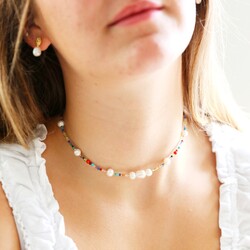 Semi-Precious Stone and Freshwater Pearl Beaded Choker