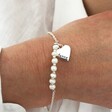 Model Wearing Lisa Angel Personalised Freshwater Pearl Silver Chain Bracelet