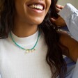 Personalised Initial Beaded Charm Necklace in Turquoise on Model