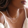 Silver Rectangle Chain Necklace on Model Close Up