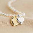 Personalised Double Heart Miyuki Bead and Freshwater Seed Pearl Necklace on Fabric