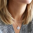 Female Model Wearing Lisa Angel Personalised Silver Filigree Disc Pendant Necklace