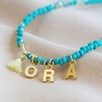 Personalised Initial Beaded Charm Necklace in Turquoise