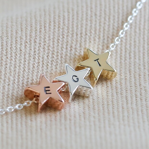 Personalised Mixed Metal Triple Star Bead Necklace Personalised Mixed Metal Triple Star Bead Necklace