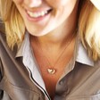 Model Wearing Personalised Stainless Steel Double Dotted Heart Necklace
