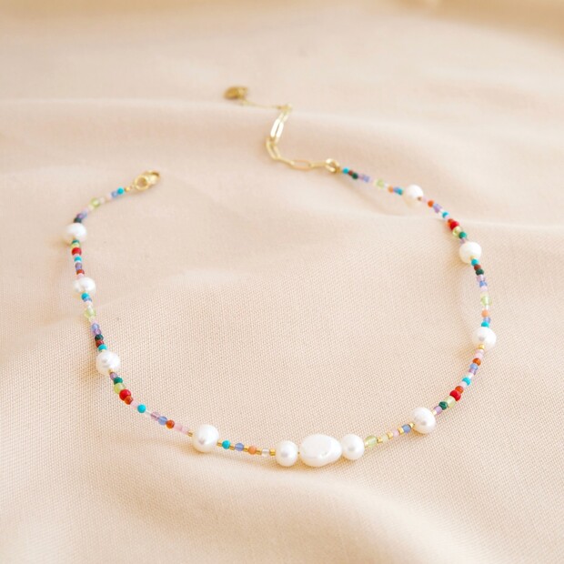 Semi-Precious Stone and Pearl Beaded Choker | Lisa Angel