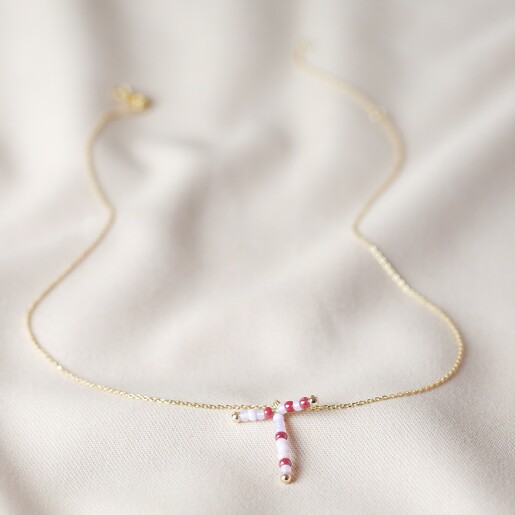 Lisa Angel Small Beaded Initial Pendant Necklace in Gold