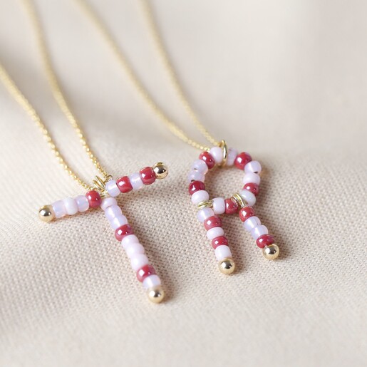 Lisa Angel T R  Small Beaded Initial Pendant Necklace in Gold