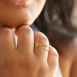 Adjustable Stainless Steel Fern Leaf Ring in Gold