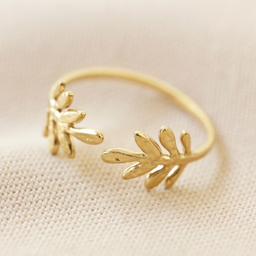 Lisa Angel Adjustable Stainless Steel Fern Leaf Ring in Gold