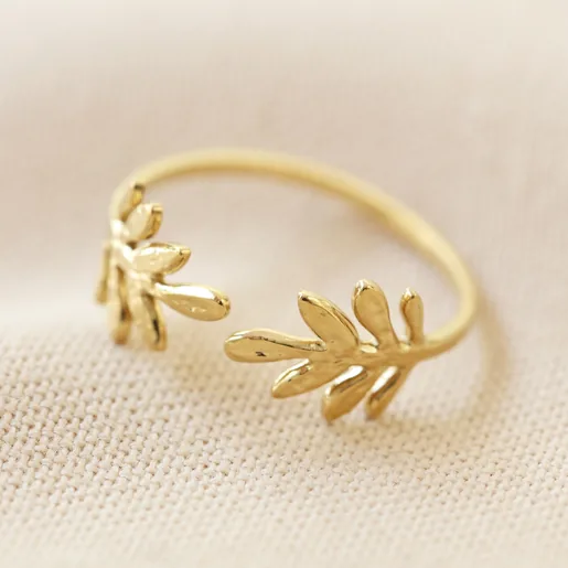 Lisa Angel Adjustable Stainless Steel Fern Leaf Ring in Gold