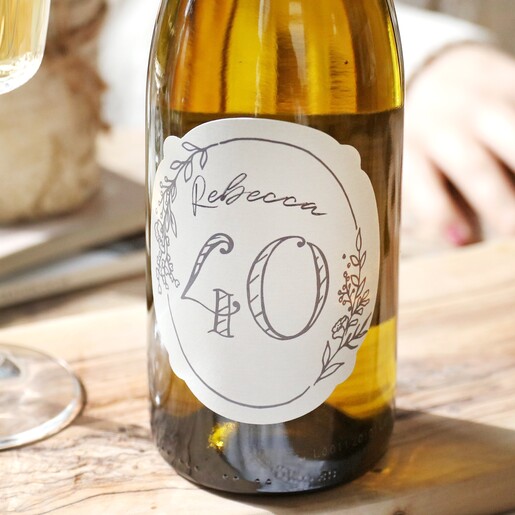 Close Up of Personalised Bottle of Wine Close Up of Personalised 40th Birthday Bottle of Wine on Table