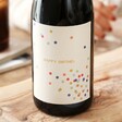 Close Up of Personalised Confetti Label Bottle of Wine