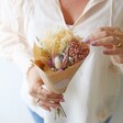Model Hold Paper-Wrapped Small Pastel Dried Flower Posy Bouquet