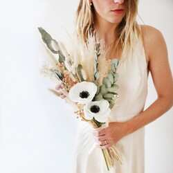 Pink Flax and Eucalyptus Dried Flower Wedding Bouquet