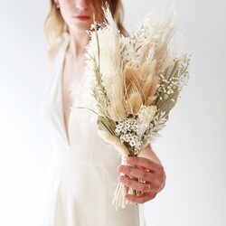 Soft Green and White Dried Flower Wedding Bouquet