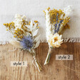 Styles of Handmade Blue and Gold Dried Flower Buttonholes