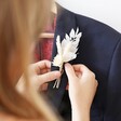 UK Made White Dried Flower Buttonhole on Navy Suit