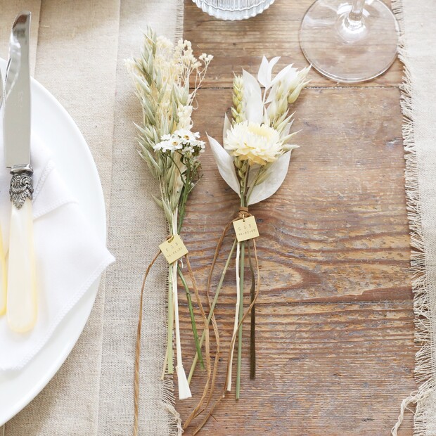 Personalised Set of White and Natural Dried Flower Place Settings