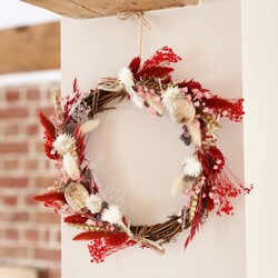Red and Pink Dried Flower Christmas Wreath